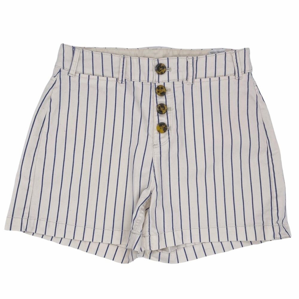 Old Navy Button Front High Rise Shorts Cream w/ Navy Blue Stripe - 2
